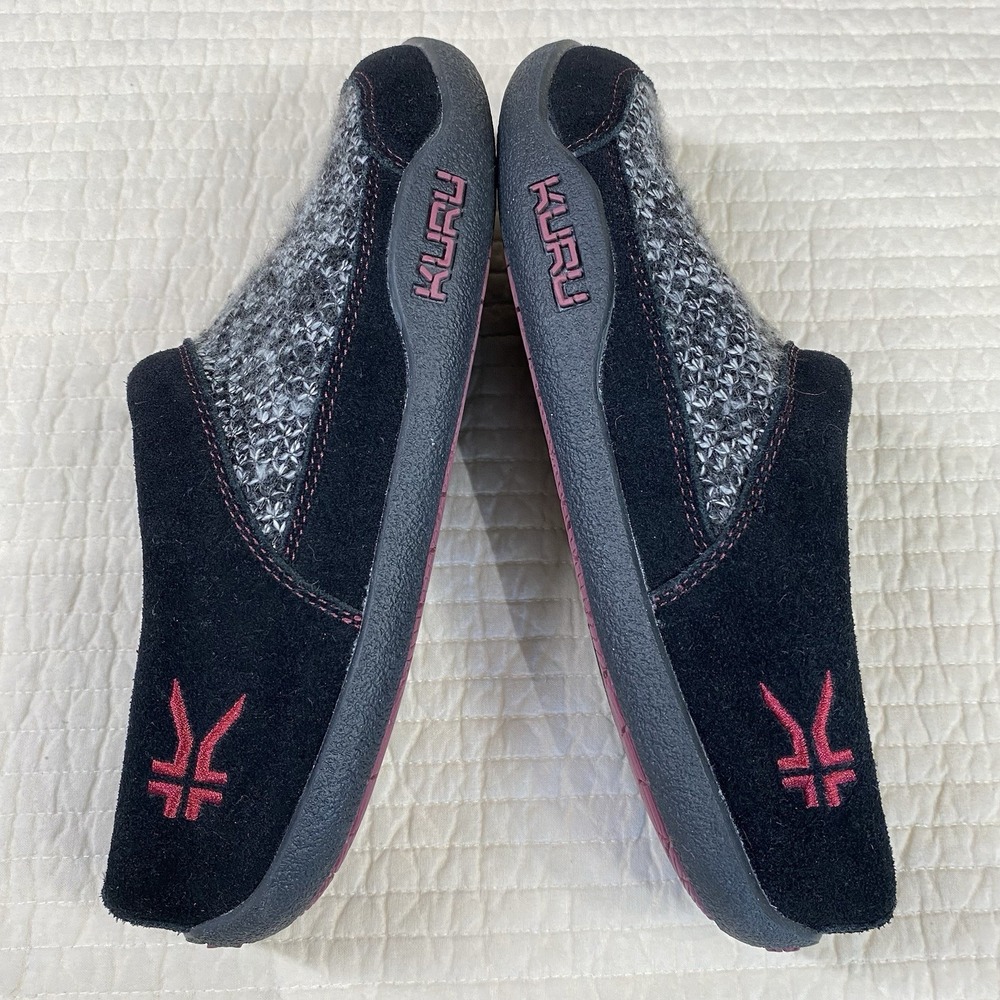 Kuru Womens Draft Black Gray Suede Knit Slip On Clog Mule Slipper Size 7.5 Comfy - Picture 5 of 11